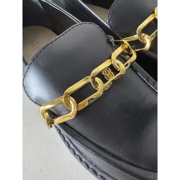 Schutz 6B Womens Black Leather Gold Chain Christie Loafers Slip On Muller Patent - Picture 4 of 9